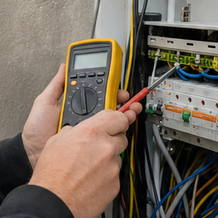 Illustrative electrician with testing equipment